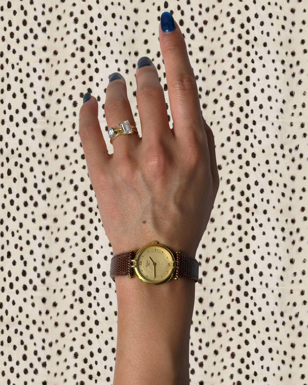 1980s Dior gold-plated brown leather quartz watch