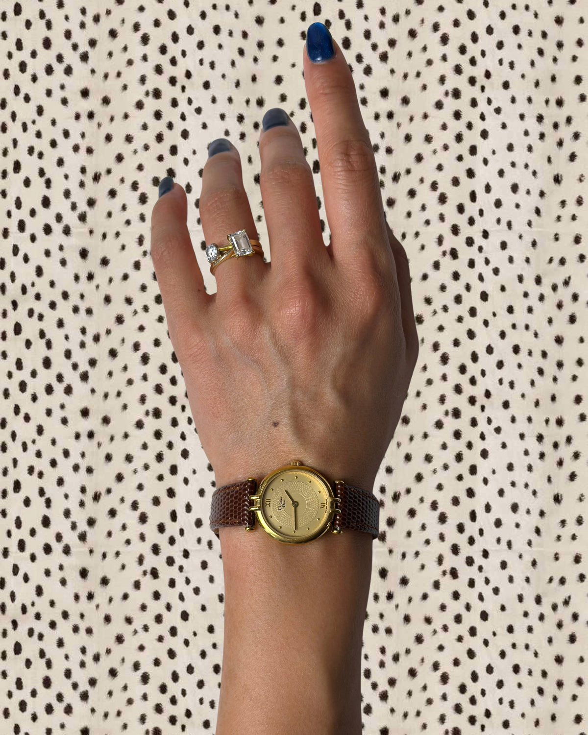 1980s Dior gold-plated brown leather quartz watch