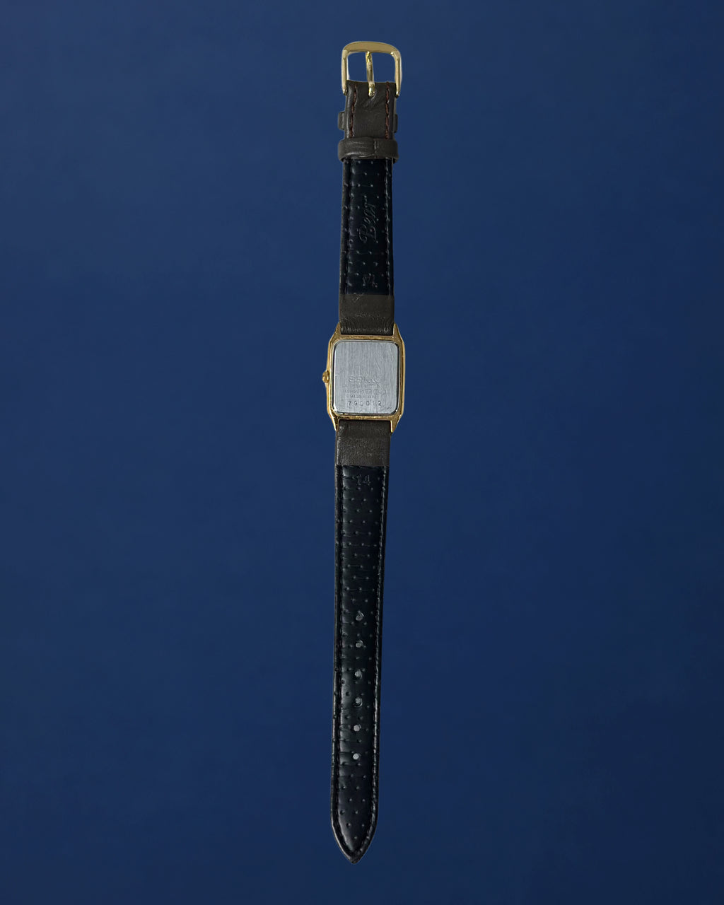 1980s Seiko gold tone square brown leather quartz watch