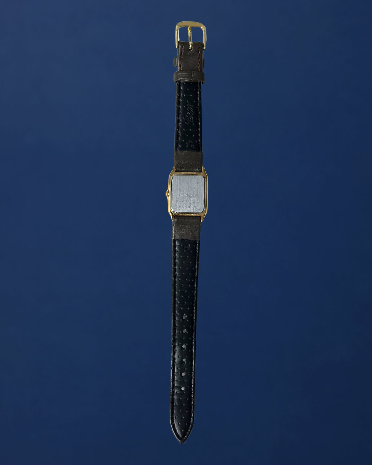 1980s Seiko gold tone square brown leather quartz watch