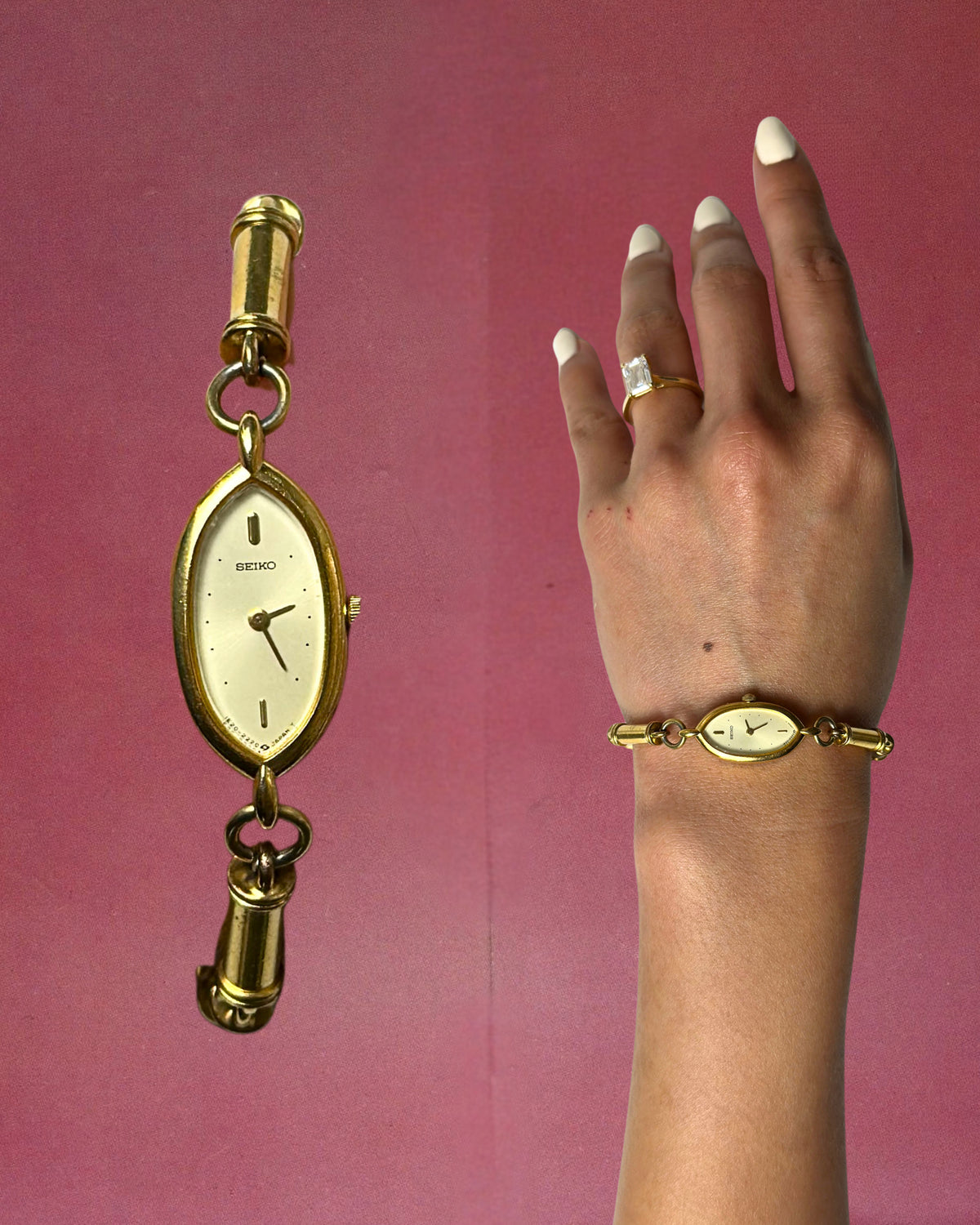 1980s Seiko barrel link gold-plated quartz watch