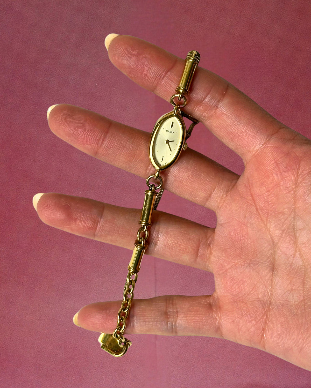 1980s Seiko barrel link gold-plated quartz watch