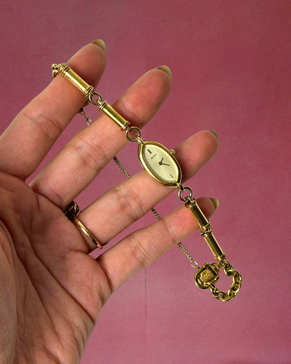 1980s Seiko barrel link gold-plated quartz watch