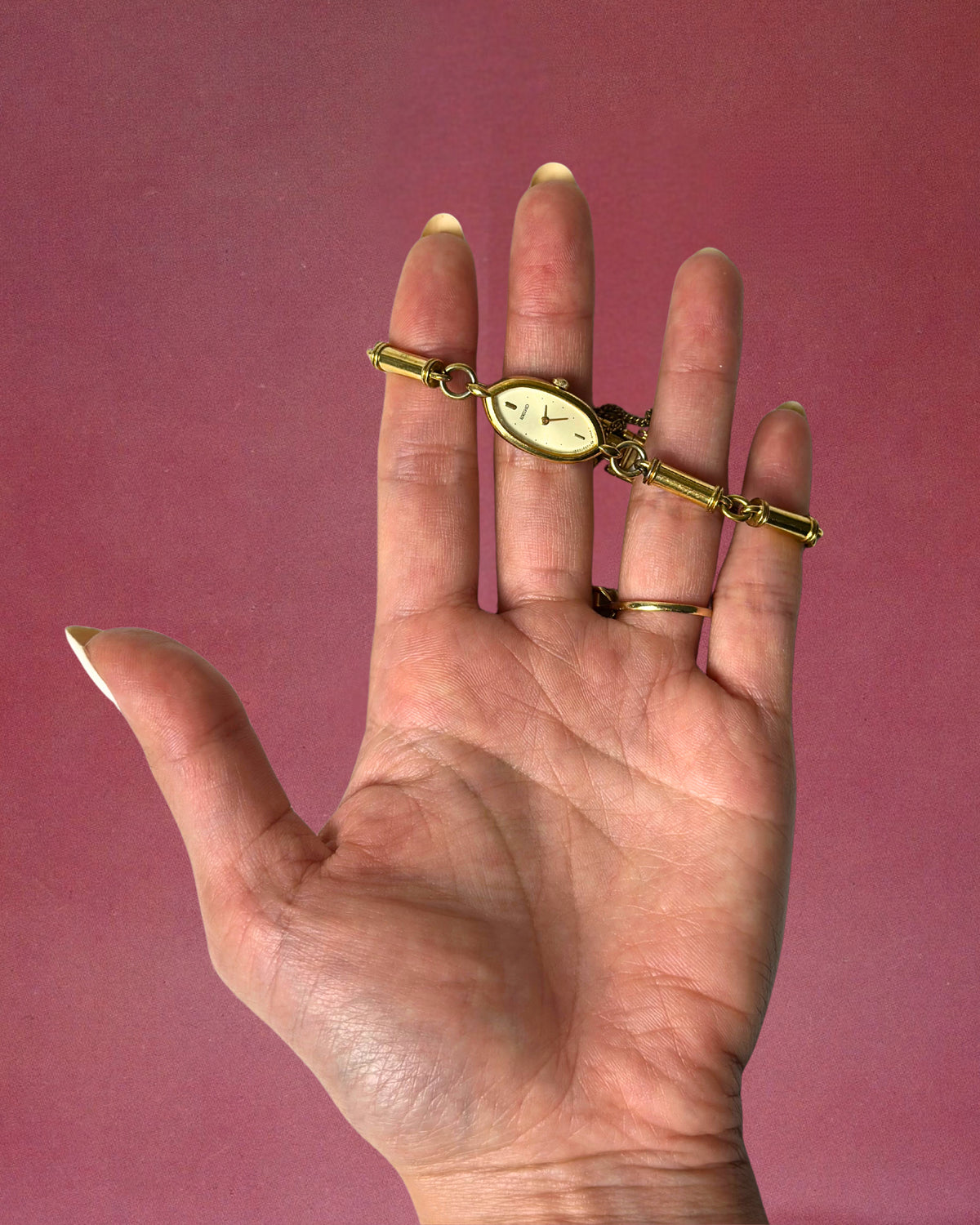 1980s Seiko barrel link gold-plated quartz watch