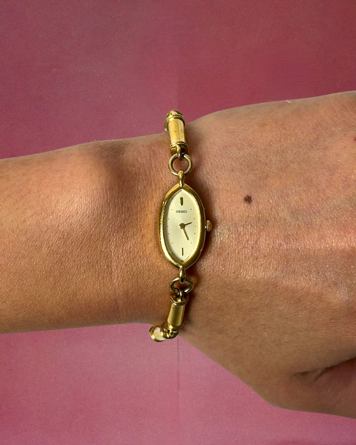 1980s Seiko barrel link gold-plated quartz watch