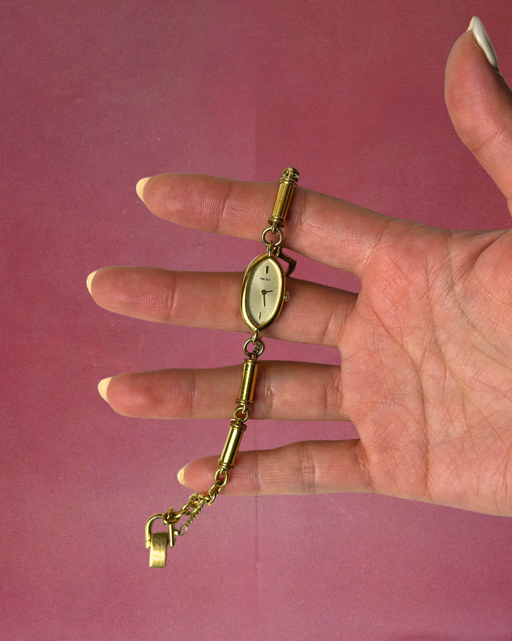 1980s Seiko barrel link gold-plated quartz watch