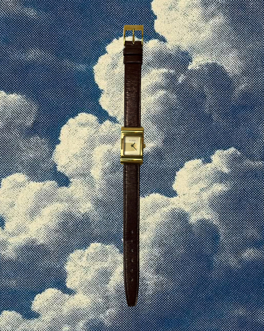 1990s Gucci gold-plated brown leather quartz watch