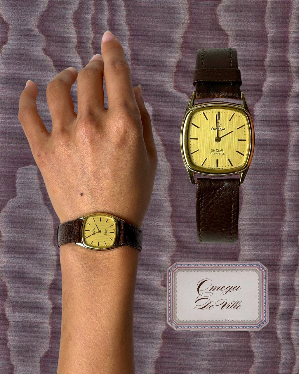 1980s Omega De Ville brown leather quartz watch
