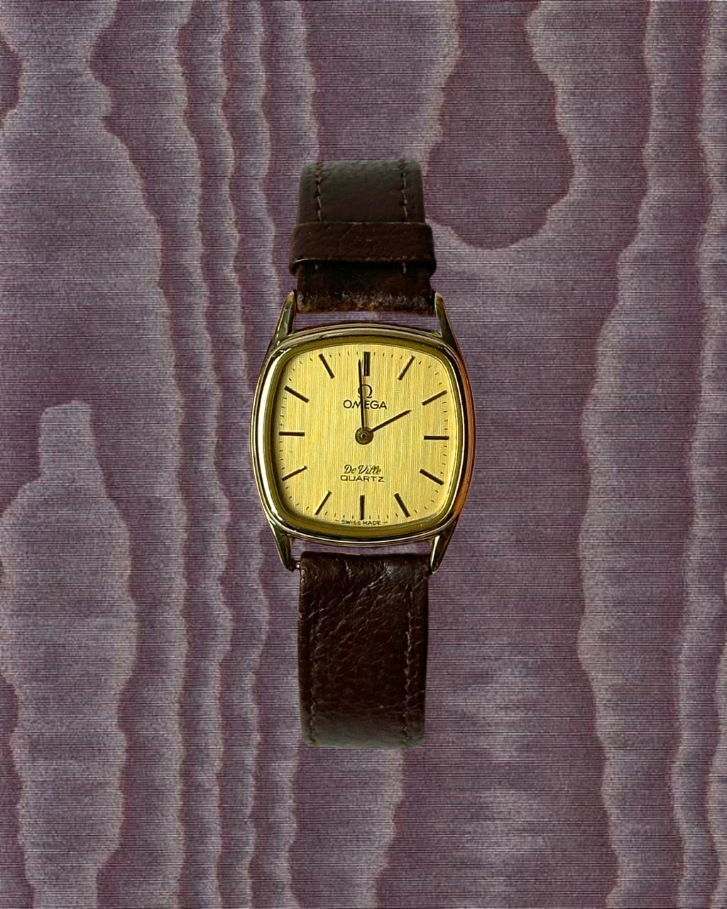 1980s Omega De Ville brown leather quartz watch