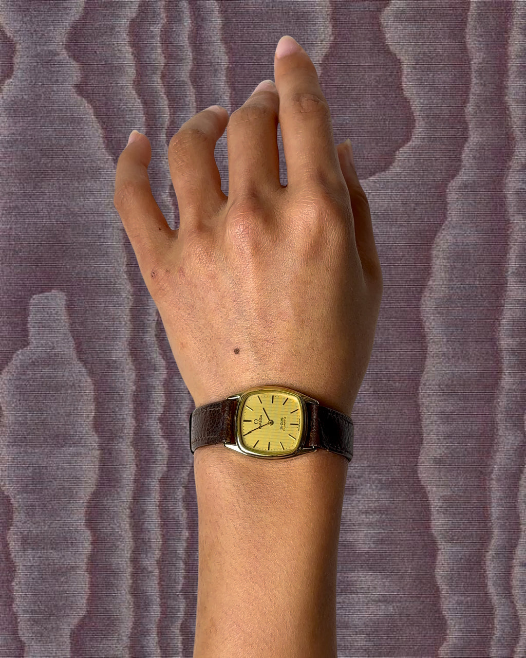 1980s Omega De Ville brown leather quartz watch