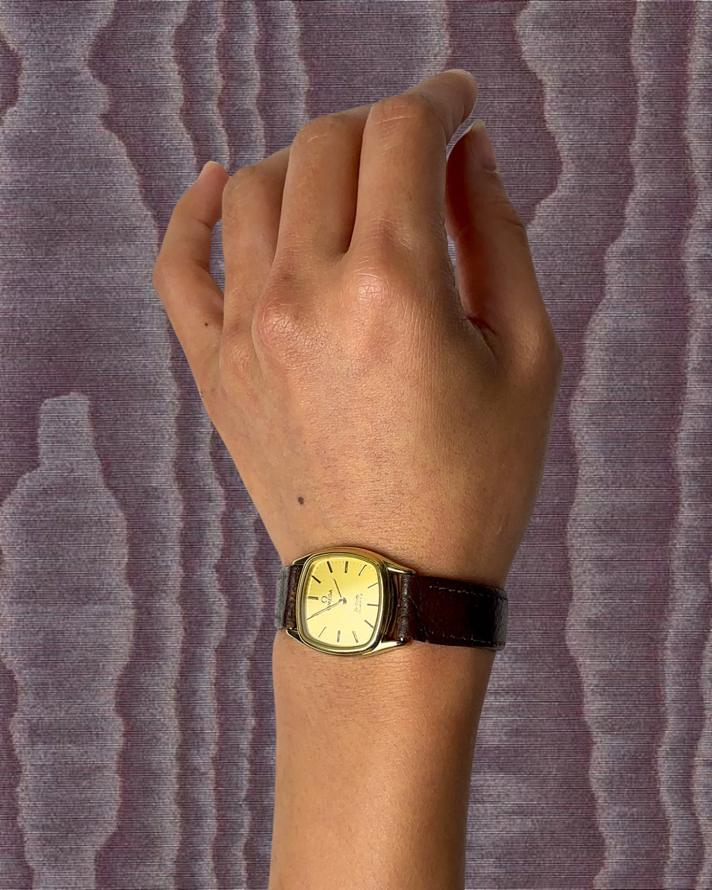 1980s Omega De Ville brown leather quartz watch