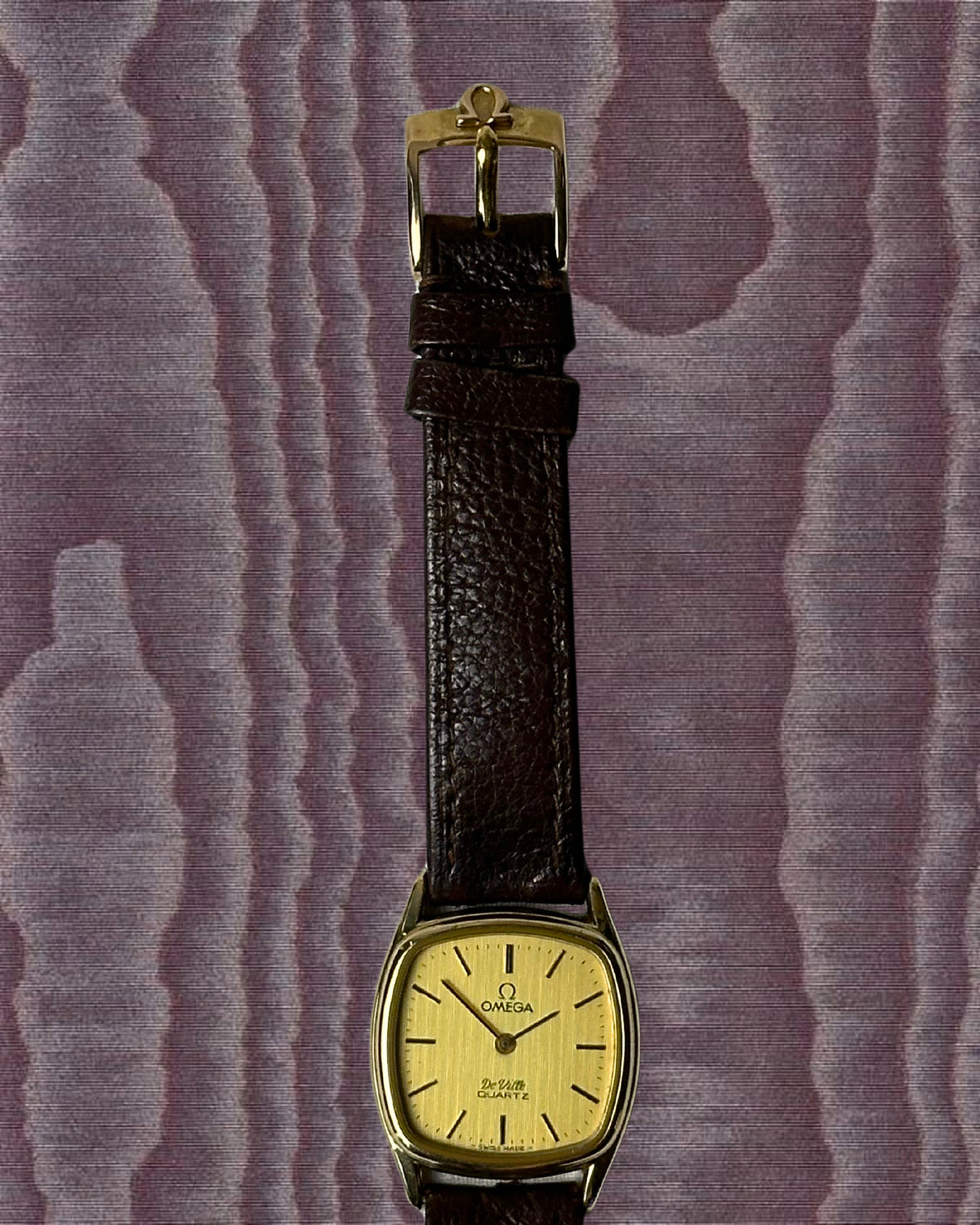 1980s Omega De Ville brown leather quartz watch