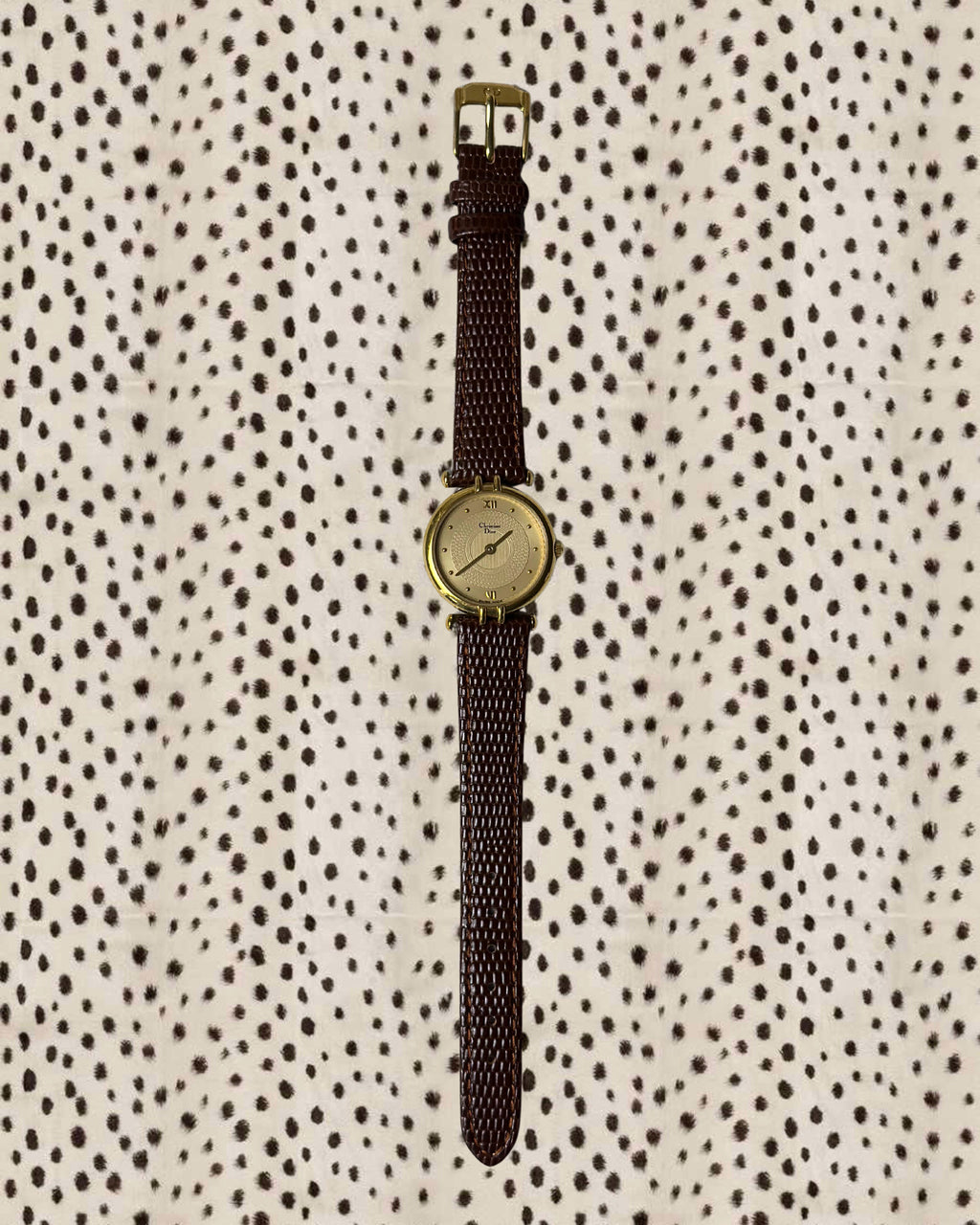 1980s Dior gold-plated brown leather quartz watch