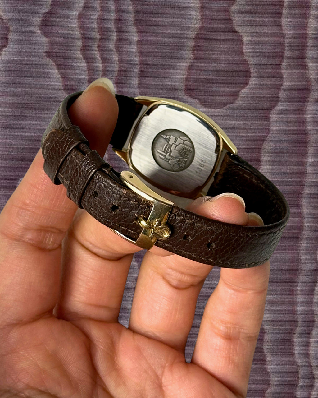 1980s Omega De Ville brown leather quartz watch