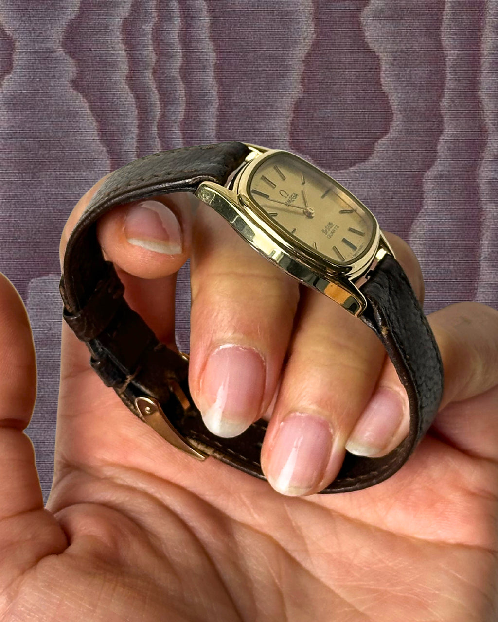 1980s Omega De Ville brown leather quartz watch