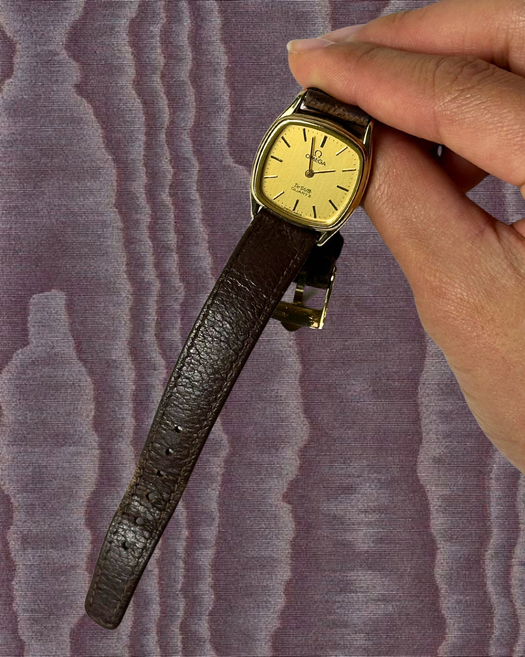 1980s Omega De Ville brown leather quartz watch