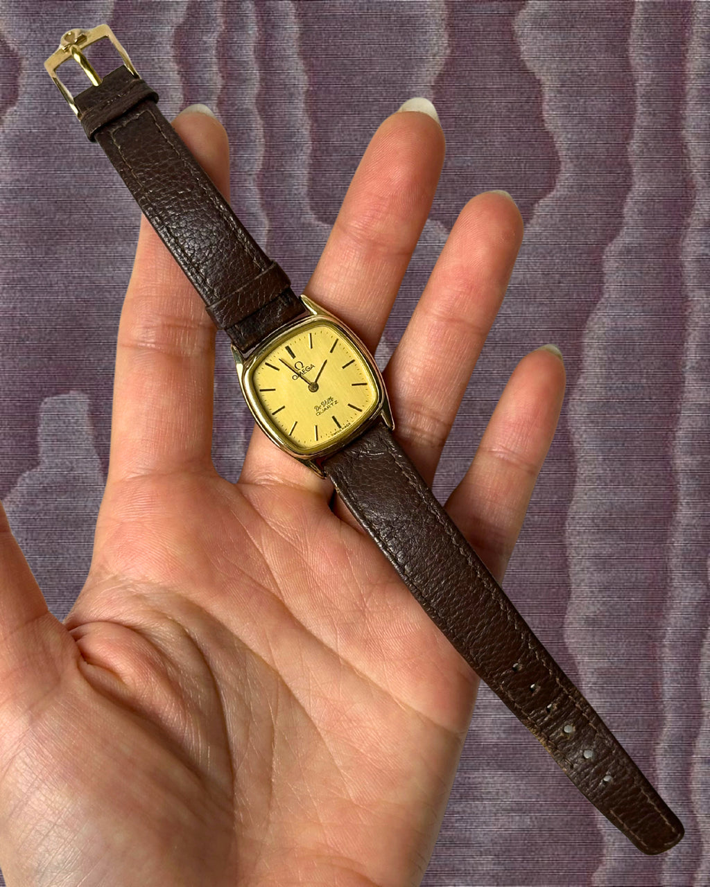 1980s Omega De Ville brown leather quartz watch