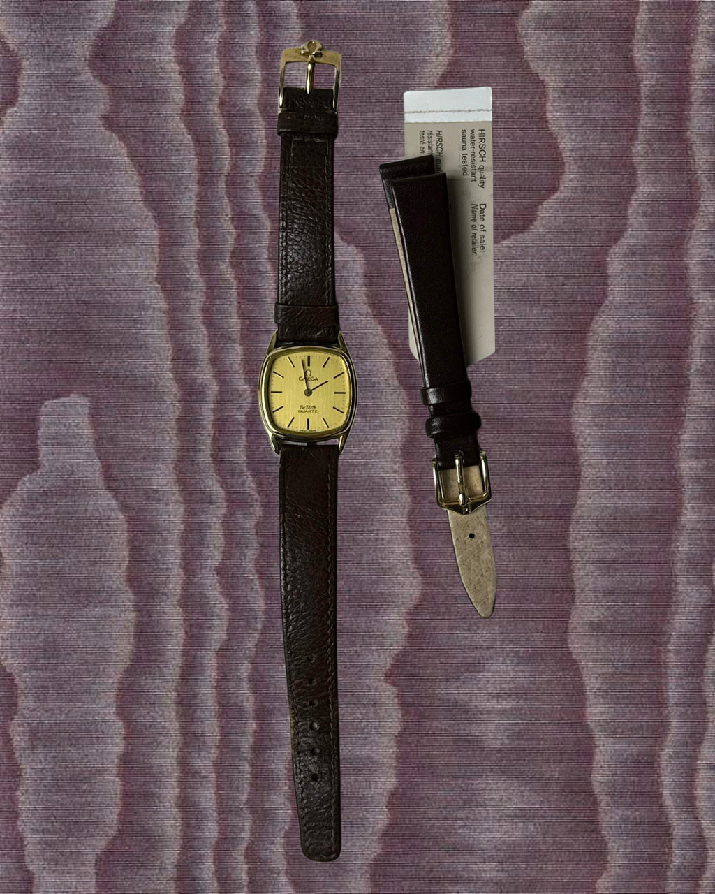 1980s Omega De Ville brown leather quartz watch