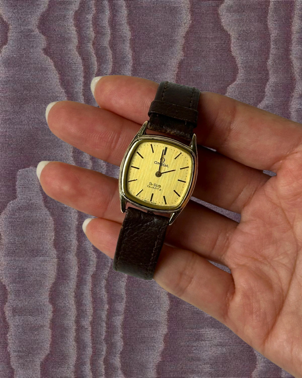 1980s Omega De Ville brown leather quartz watch