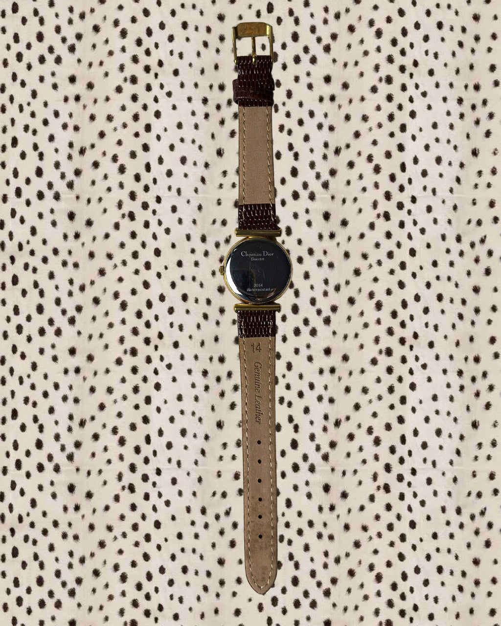 1980s Dior gold-plated brown leather quartz watch