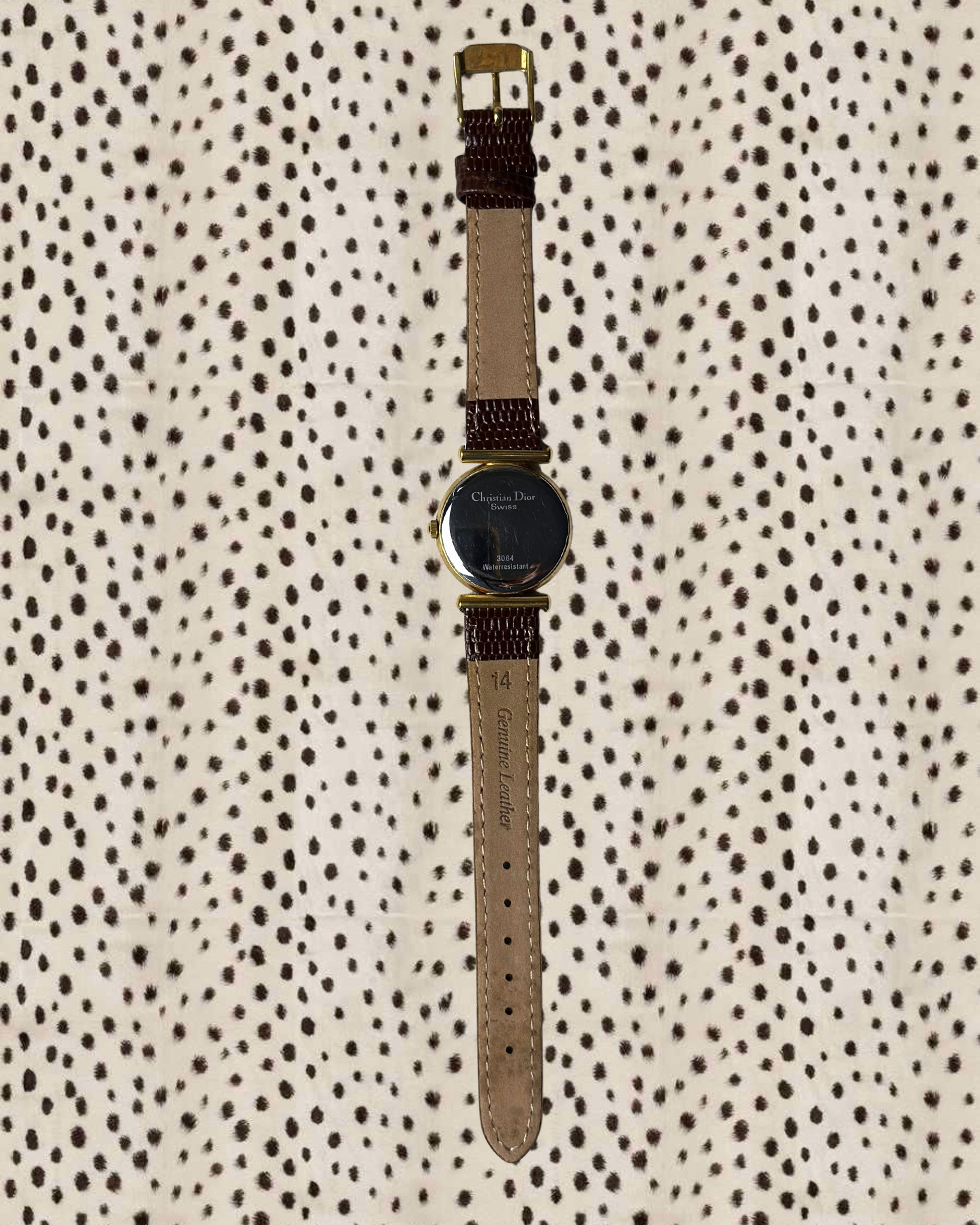 1980s Dior gold-plated brown leather quartz watch