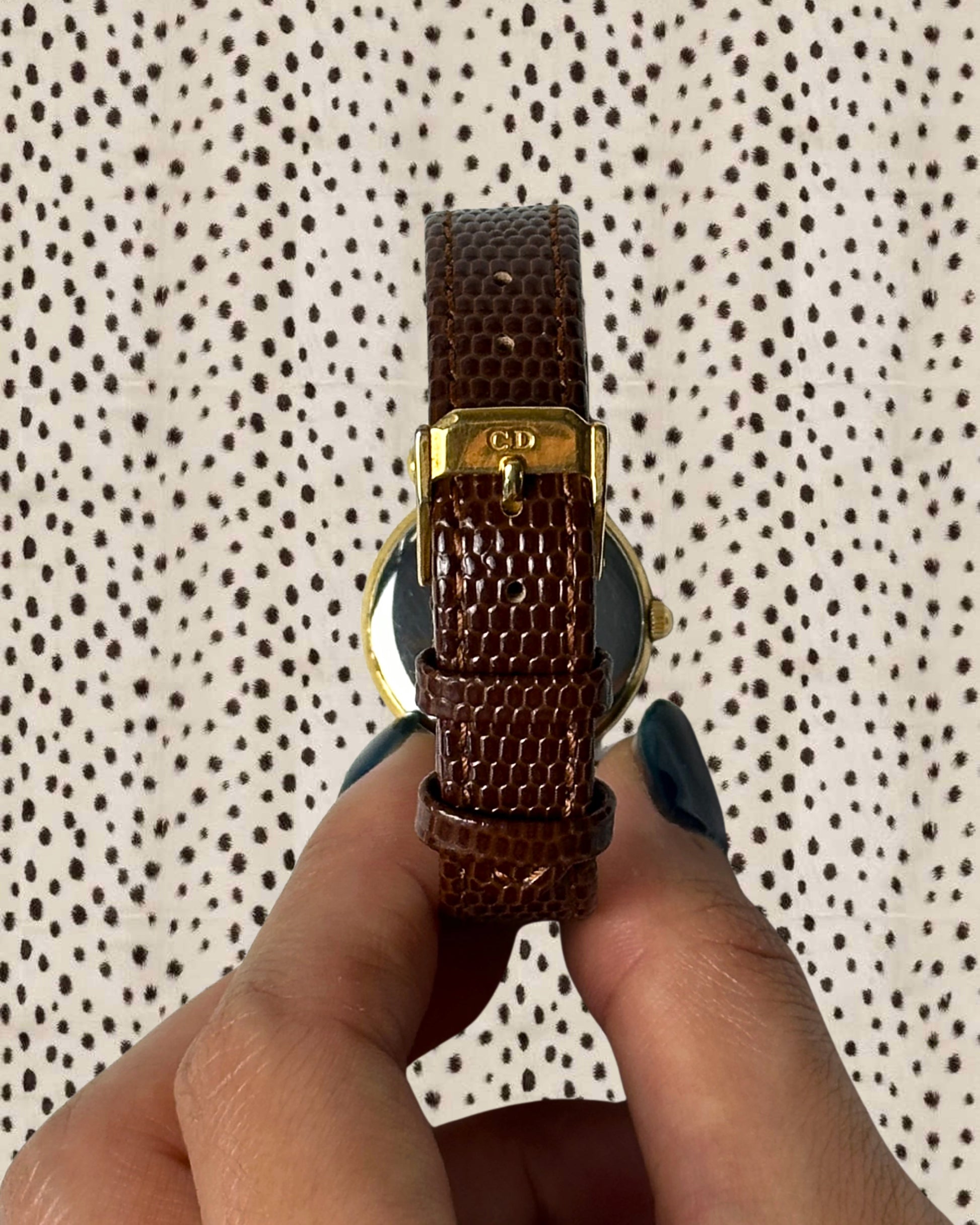 1980s Dior gold-plated brown leather quartz watch