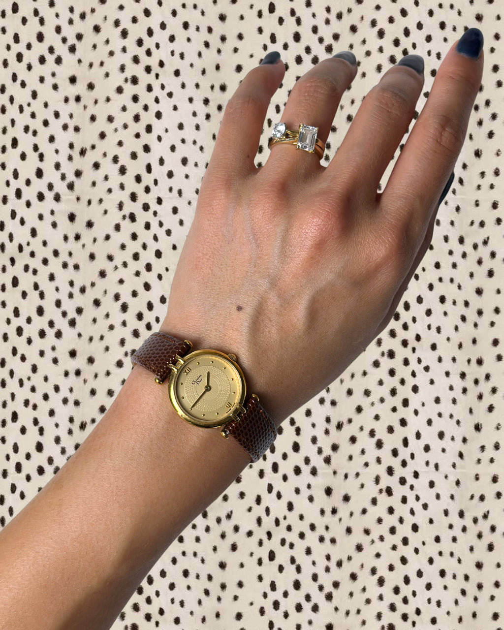 1980s Dior gold-plated brown leather quartz watch