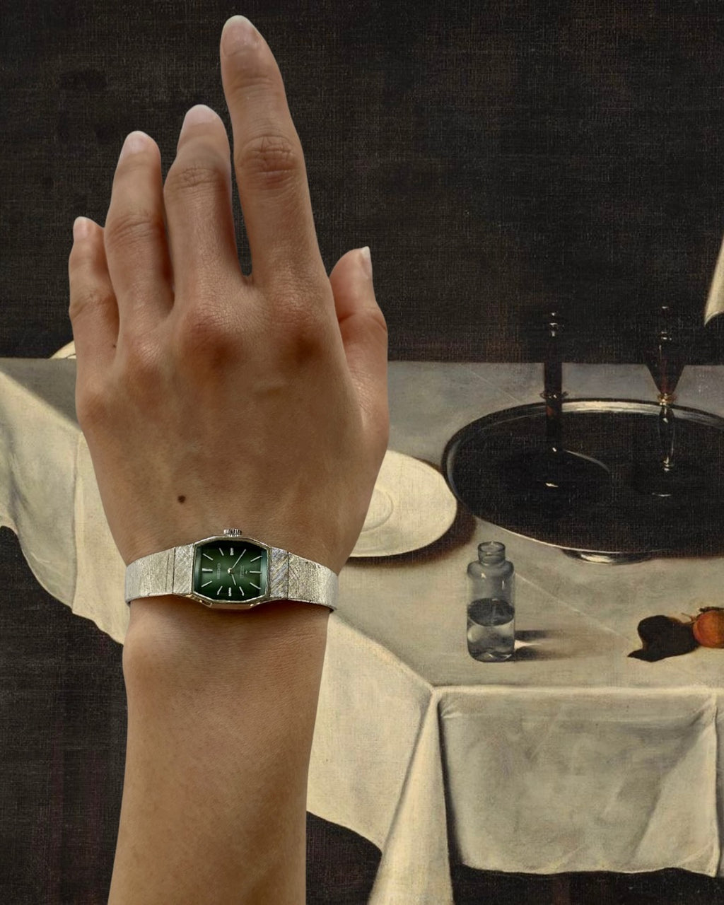 1970s Seiko green dial silver-plated mechanical watch