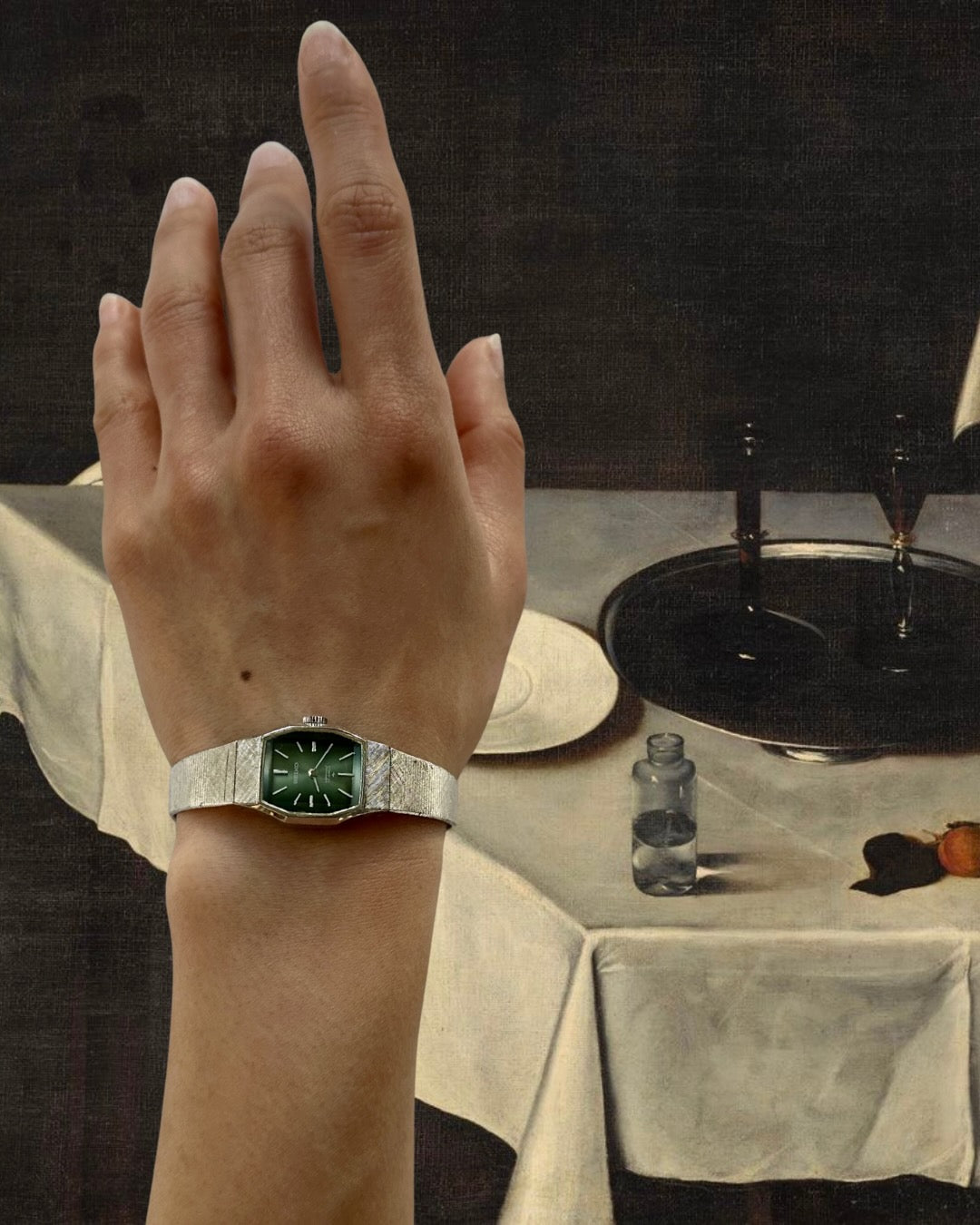 1970s Seiko green dial silver-plated mechanical watch