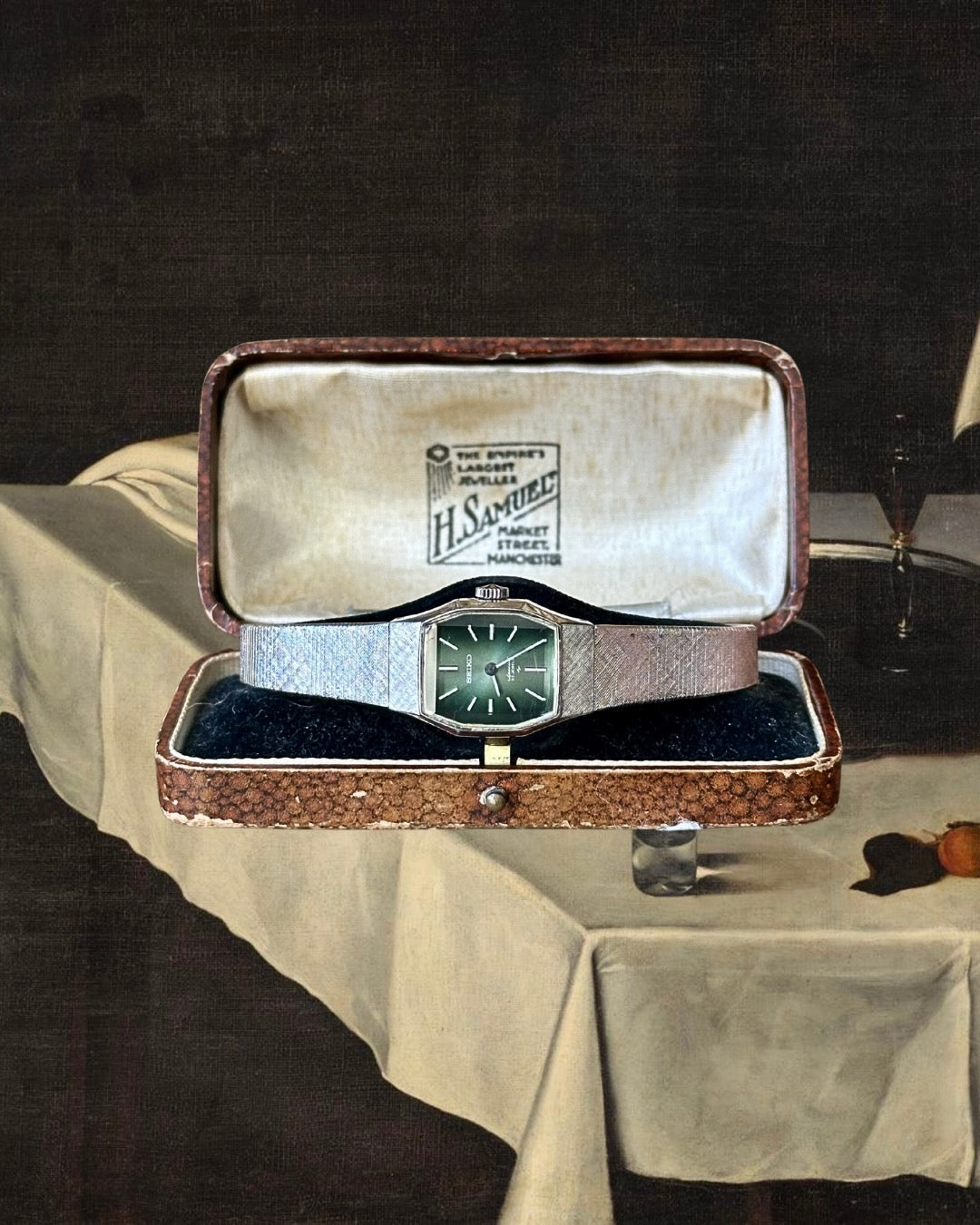 1970s Seiko green dial silver-plated mechanical watch