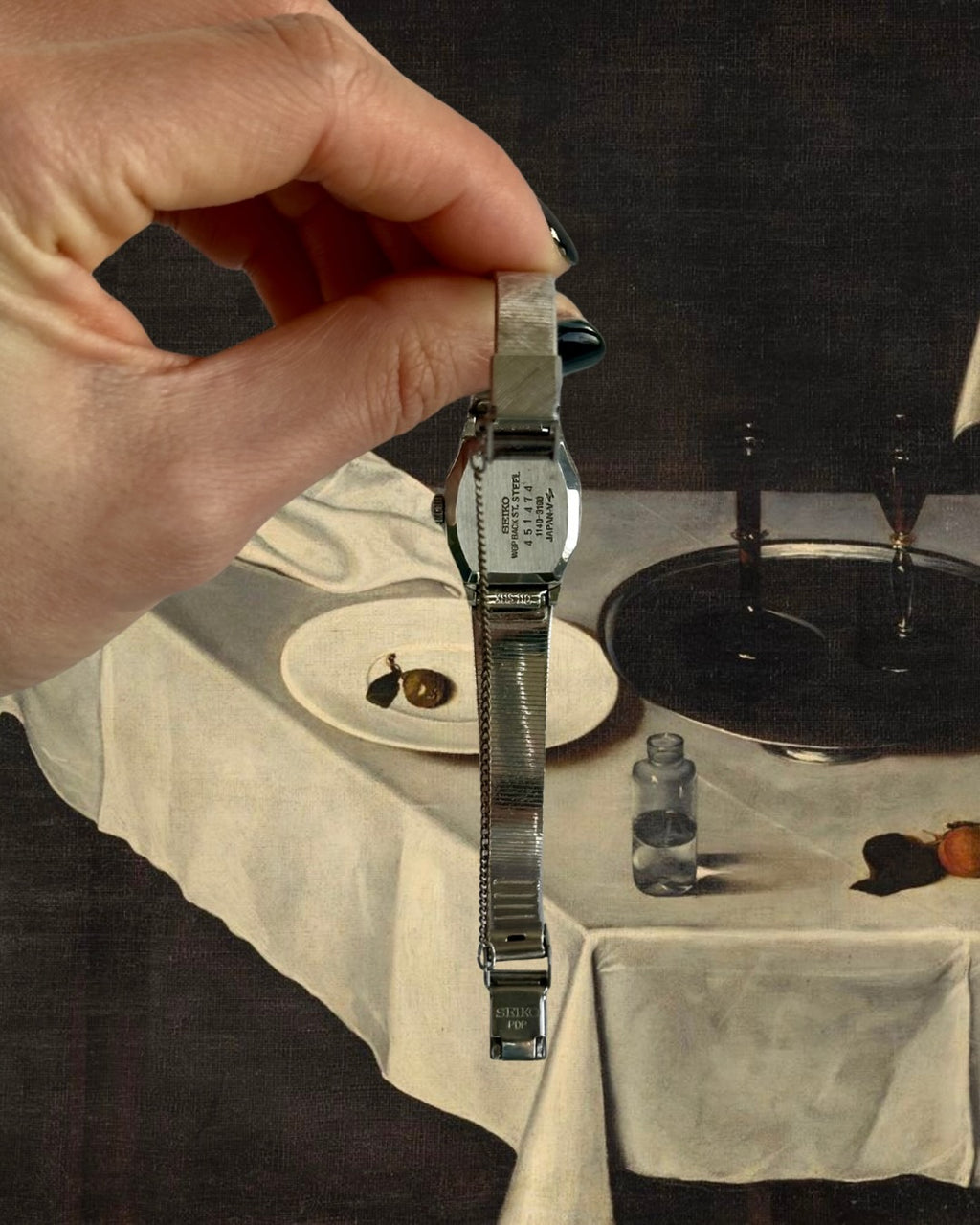 1970s Seiko green dial silver-plated mechanical watch