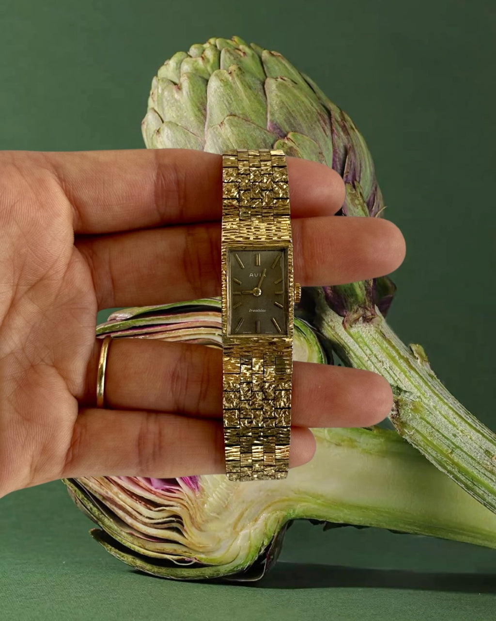 1970s Avia Gold-Plated Rectangular Mechanical Watch