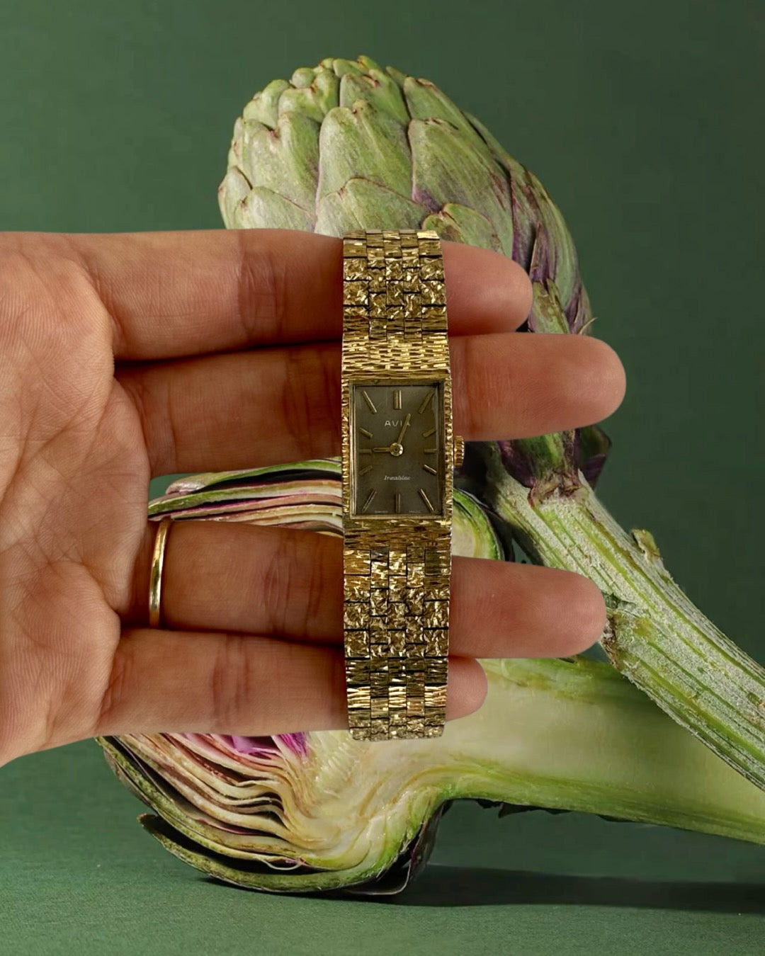 1970s Avia Gold-Plated Rectangular Mechanical Watch