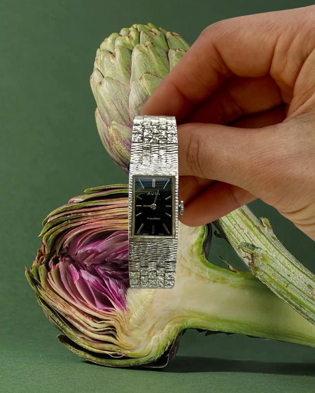 1970s Avia Silver-Plated Rectangular Mechanical Watch