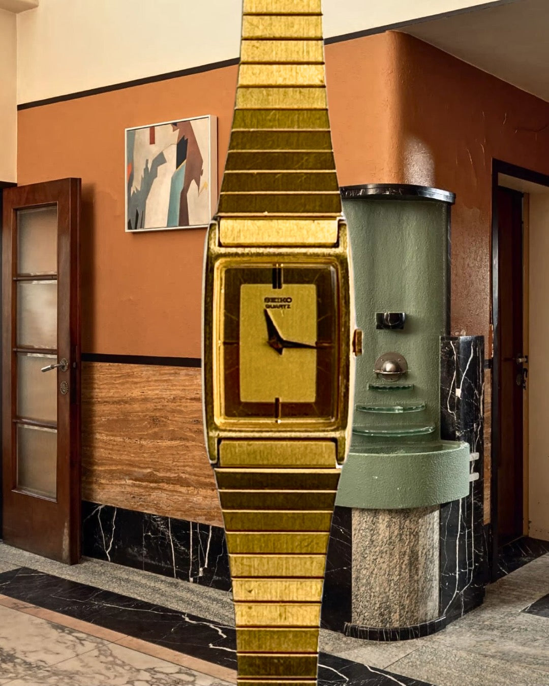 1980s Seiko Brushed Gold-Tone Square Quartz Watch
