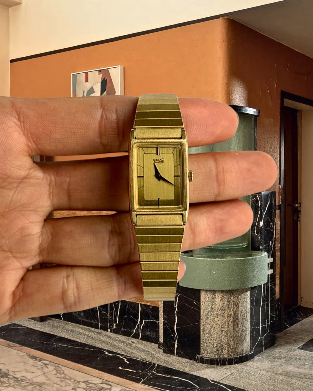1980s Seiko Brushed Gold-Tone Square Quartz Watch