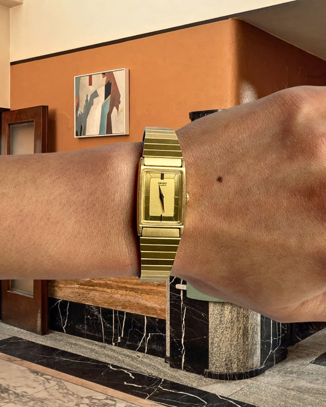 1980s Seiko Brushed Gold-Tone Square Quartz Watch