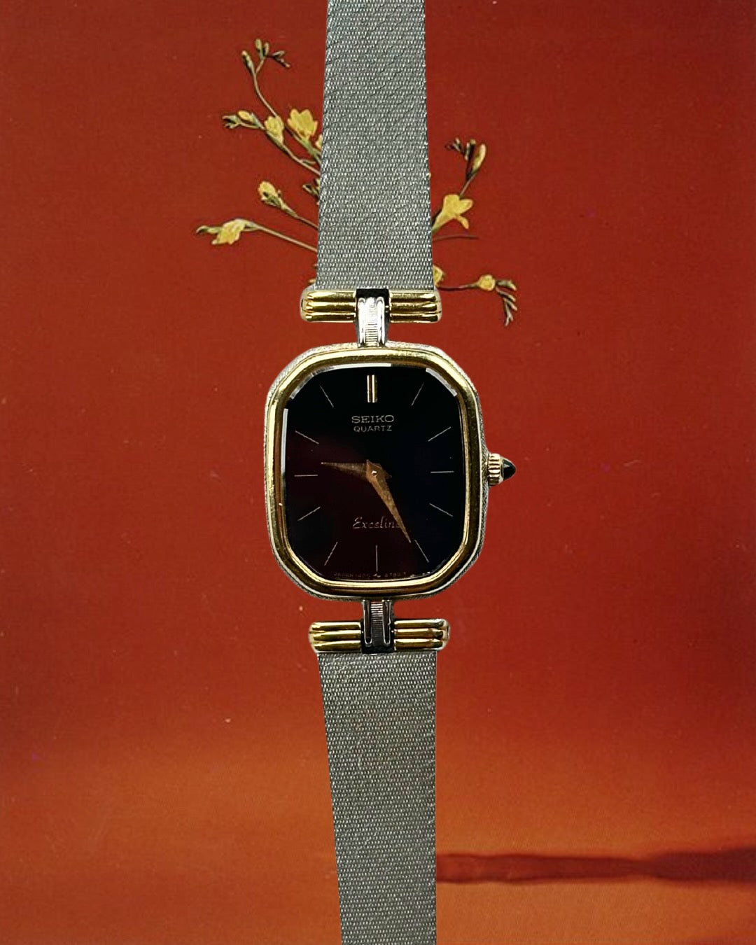 1980s Seiko Exceline black dial two-tone quartz watch