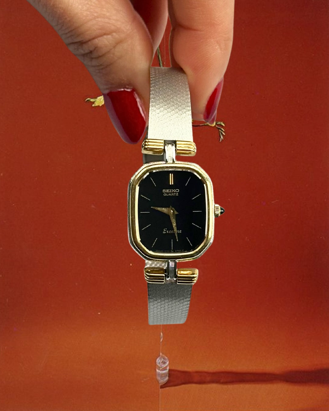 1980s Seiko Exceline black dial two-tone quartz watch