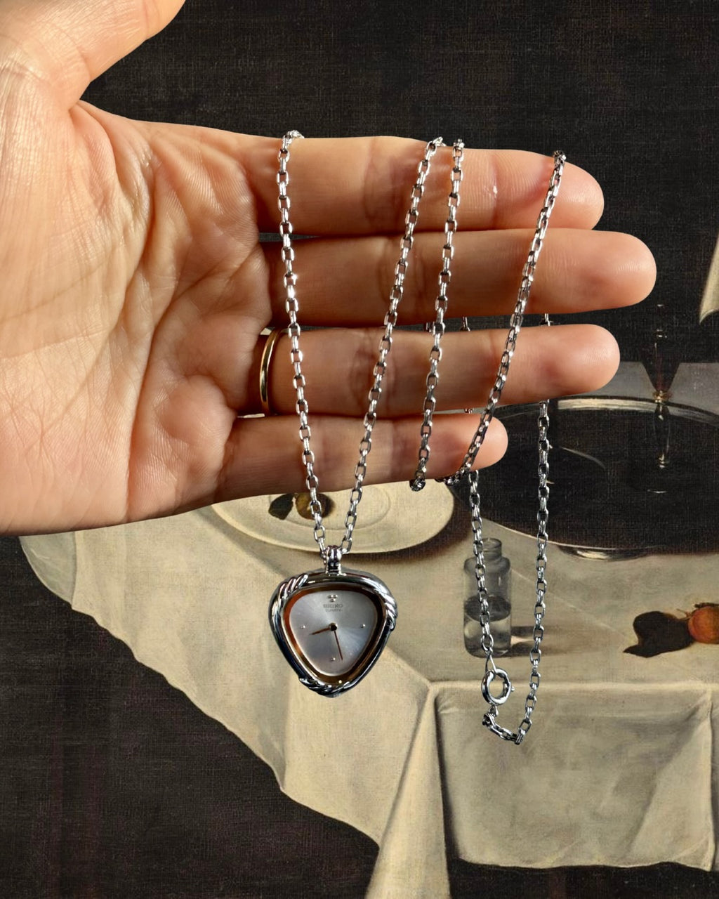 1980s Seiko triangular quartz watch necklace
