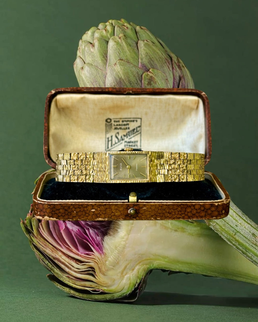 1970s Avia Gold-Plated Rectangular Mechanical Watch