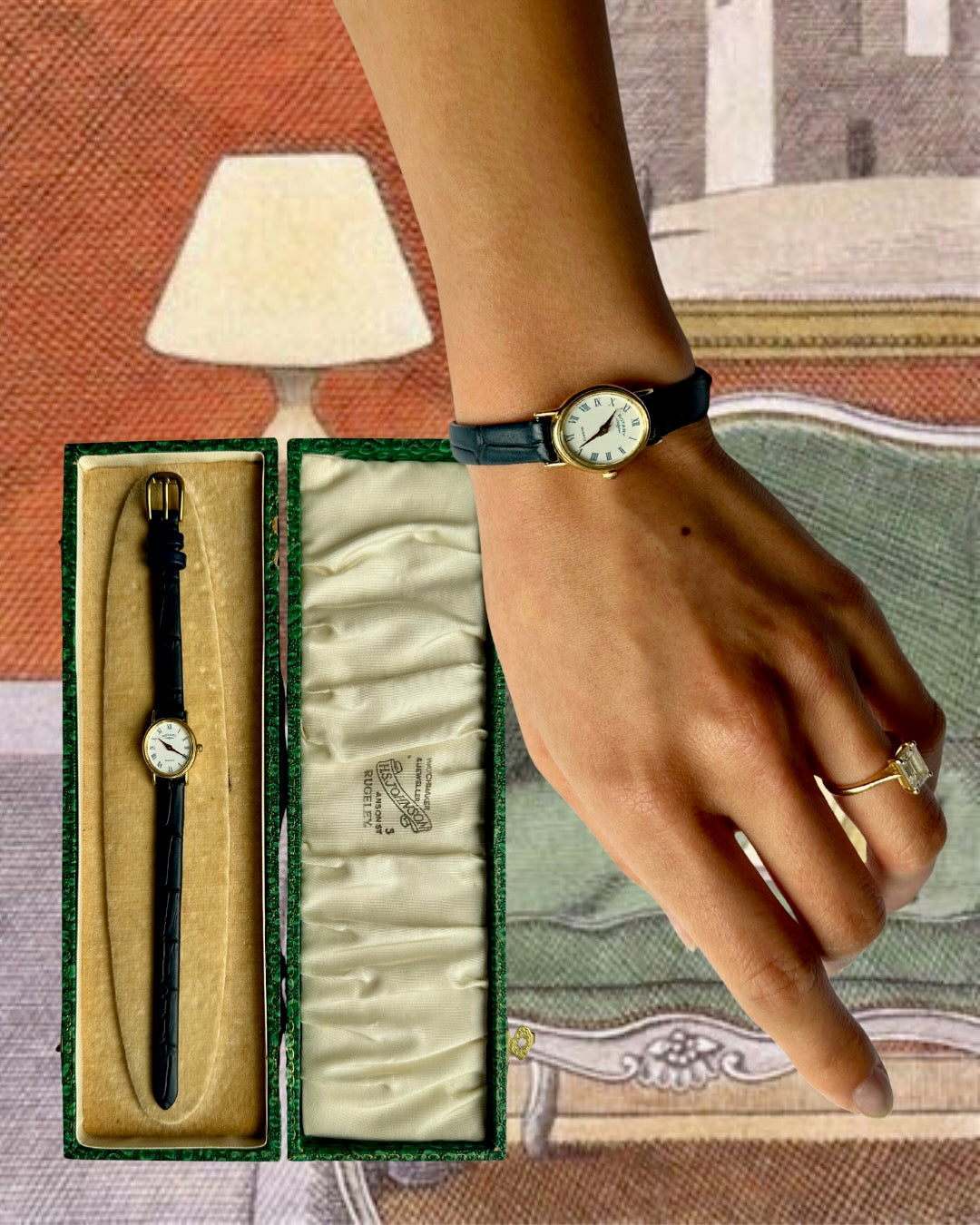 1980s Rotary Oval Royal Blue Leather Quartz Watch