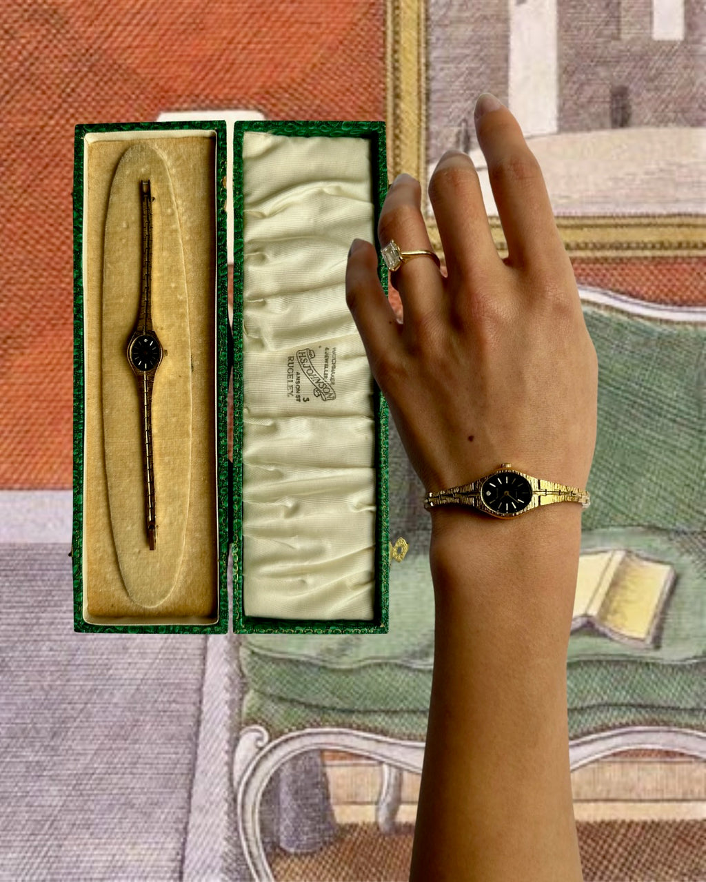 1980s Accurist Black Dial Gold-Plated Slim Quartz Watch