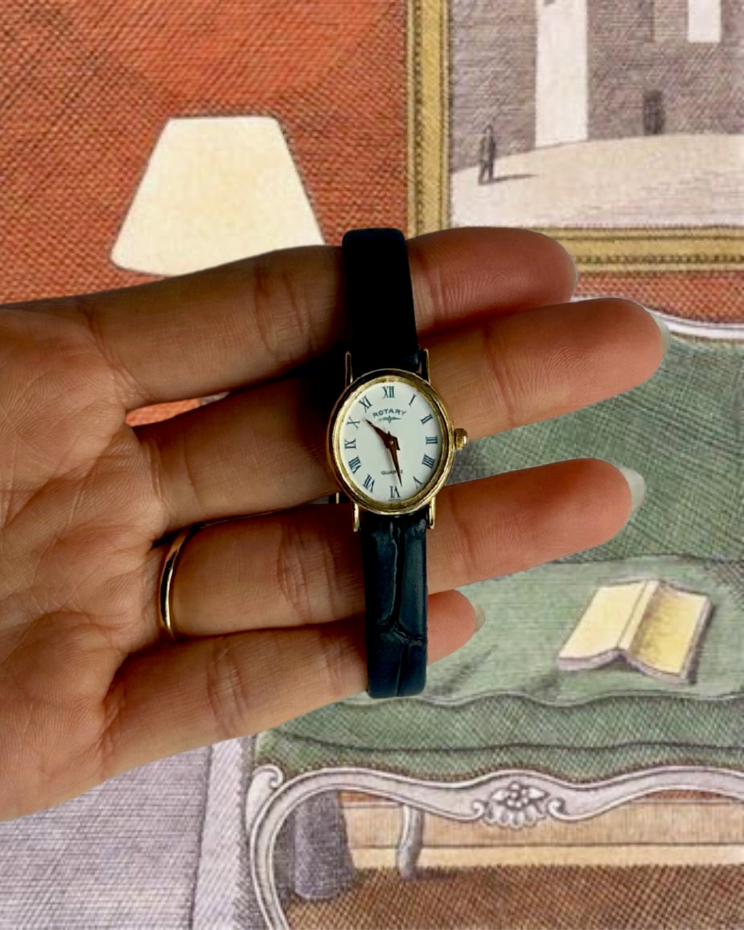 1980s Rotary Oval Royal Blue Leather Quartz Watch