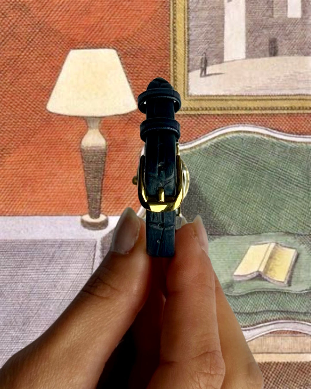 1980s Rotary Oval Royal Blue Leather Quartz Watch