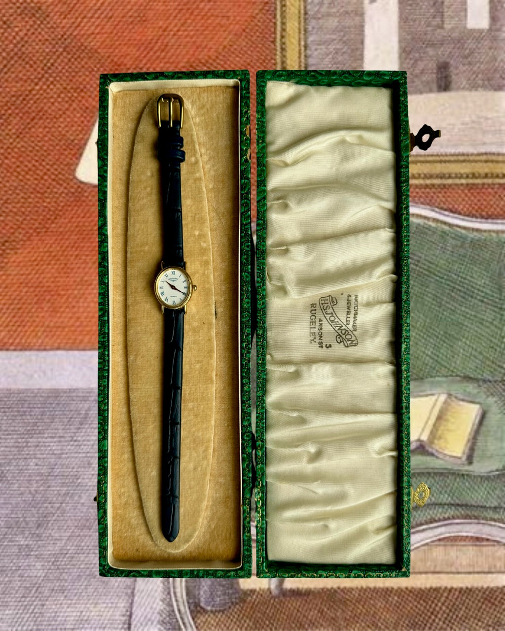 1980s Rotary Oval Royal Blue Leather Quartz Watch