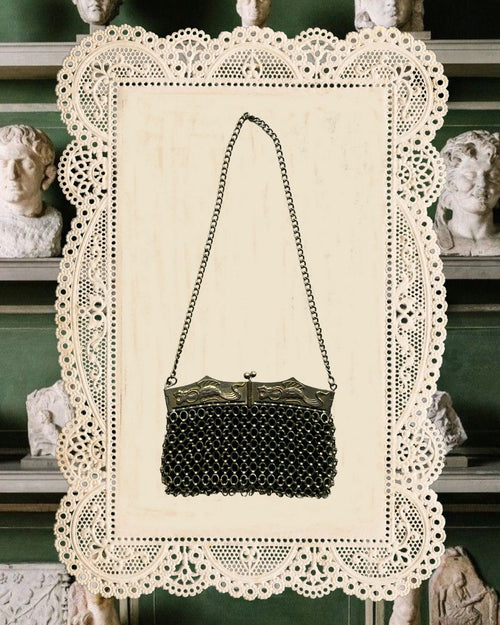 1920s Dragon Silver-Tone Chainmail Evening Bag