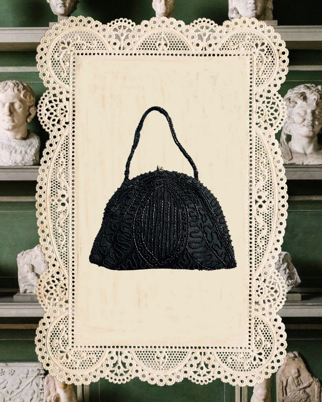 1950s Black Beaded Evening Bag