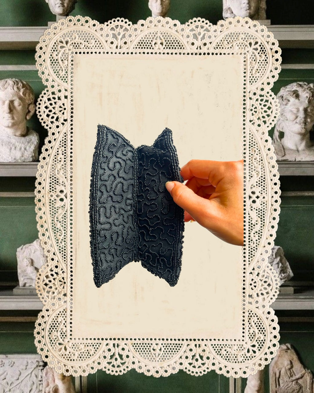 1950s Black Beaded Evening Bag