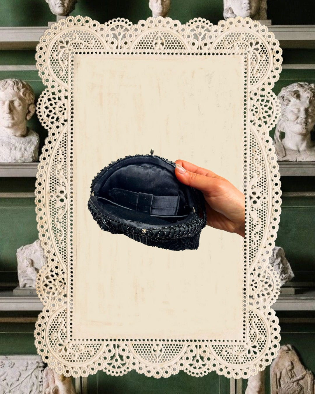 1950s Black Beaded Evening Bag